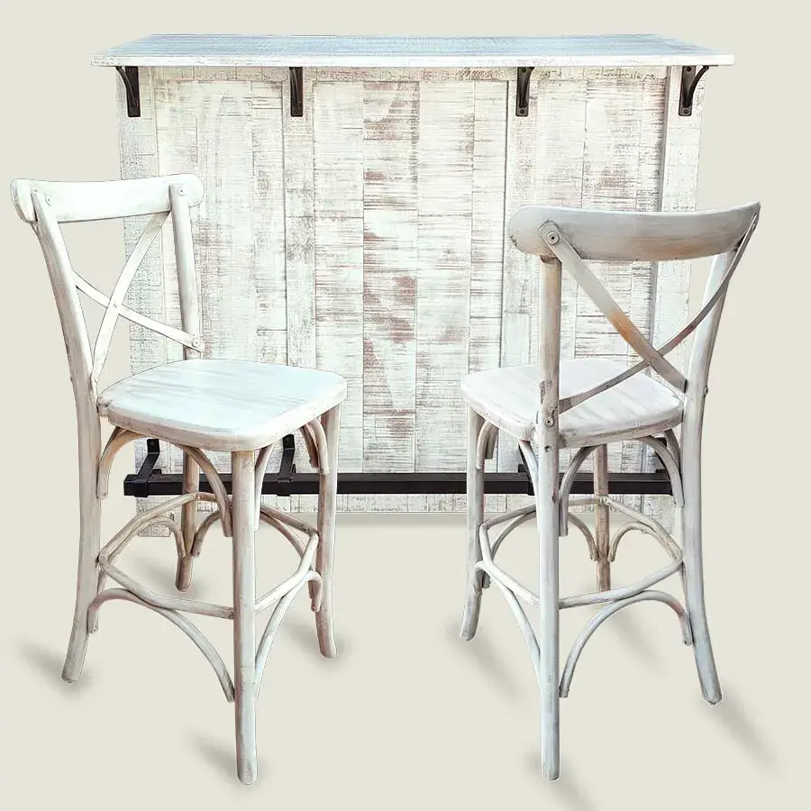 Paquete de Barra para bar y 2 bancos estilo vintage Blancopara Restaurantes Bares y Cafeterias  