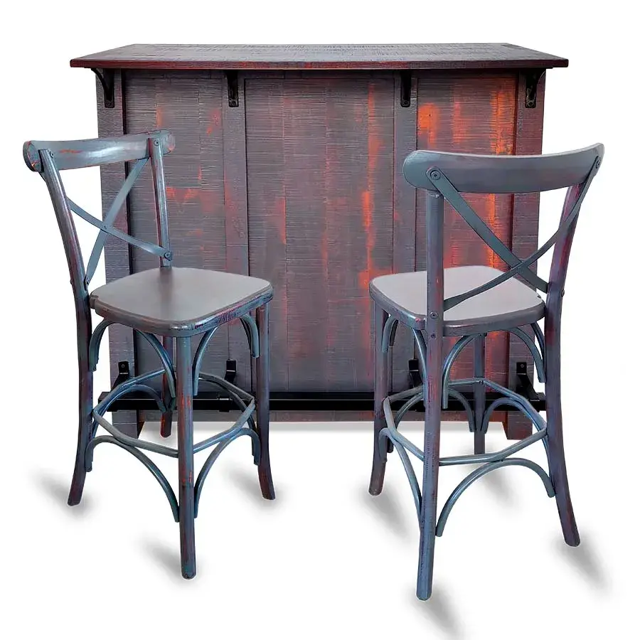 Paquete de Barra para bar y 2 bancos estilo vintage Gris para Restaurantes Bares y Cafeterias 