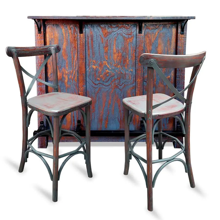 Paquete de Barra para bar y 2 bancos estilo vintage Gris Deslavado para Restaurantes Bares y Cafeterias