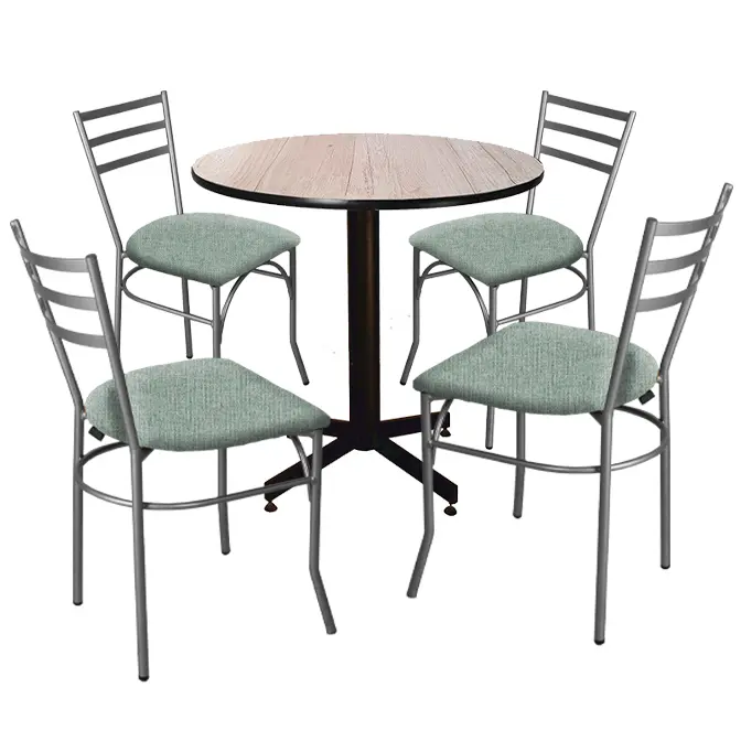 Paquete Disegno 60 de diam 4 sillas+1mesa de melamina para Restaurantes Bares y Cafeterias 
