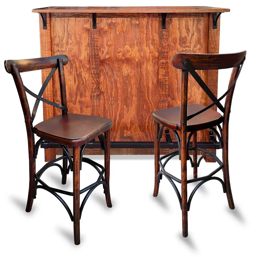 Paquete de Barra para bar y 2 bancos estilo vintage Nogal para Restaurantes Bares y Cafeterias 