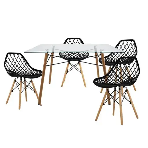 Paquete Eames Net cristal 4 sillas+1 mesa rectangular para Restaurantes Bares y Cafeterias  